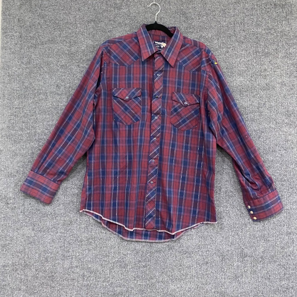 Wrangler Cowboy Cut Western Snap Shirt Mens 17x35 Plaid Lurex Metallic USA Made